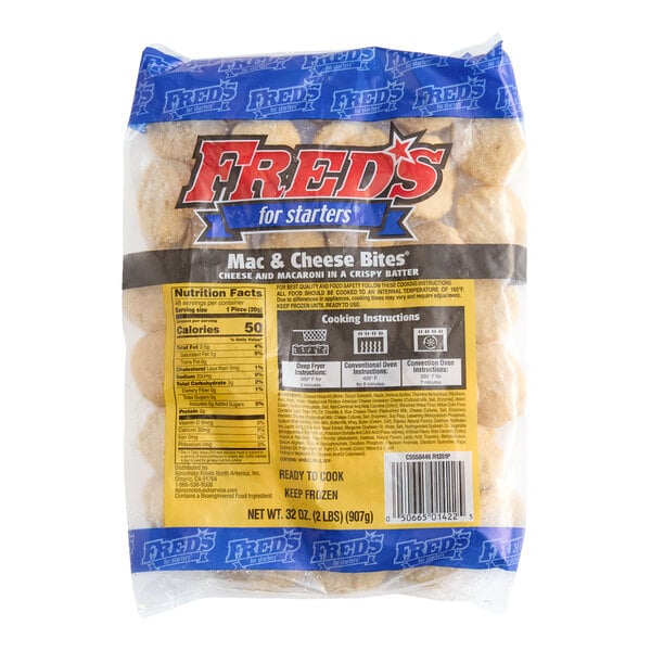 A 2-pound bag of Fred's Breaded Mac and Cheese Bites.