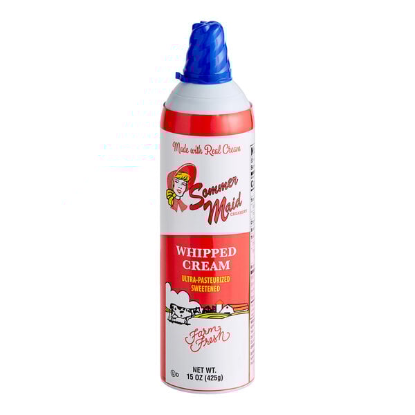 A Sommer Maid aerosol whipped topping can with a white and red label.