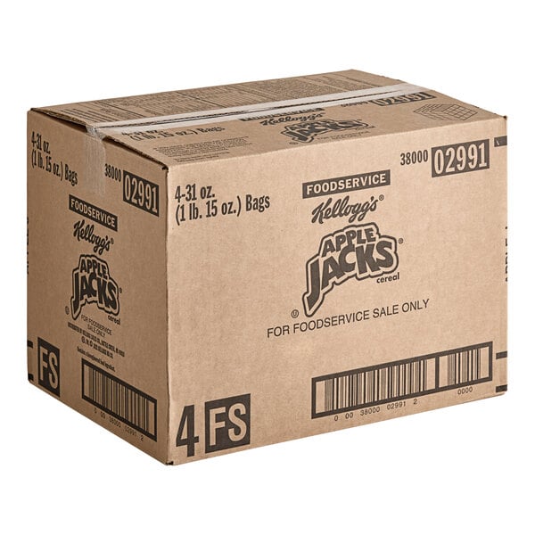A white Kellogg's Apple Jacks box with black text and a bar code.