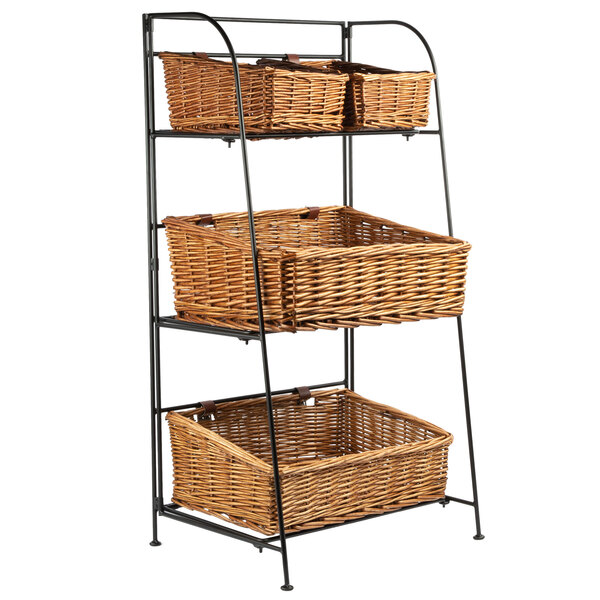 Natural Rectangular 3 Tier Merchandising Rack with 4 Baskets - 18