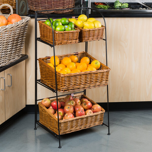 Natural Rectangular 3 Tier Merchandising Rack with 4 Baskets 18" x 35"