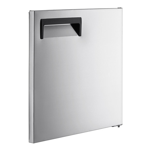 A silver rectangular Avantco door with a black handle.