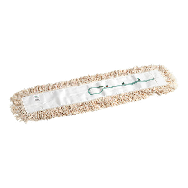 A rectangular cotton dust mop head with a white backing and beige fringe, designed for use with a handle.
