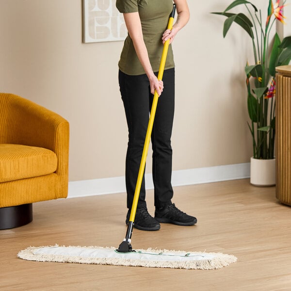 Lavex 36" x 5" All-In-One Cotton Dust / Dry Mop with 60" Handle