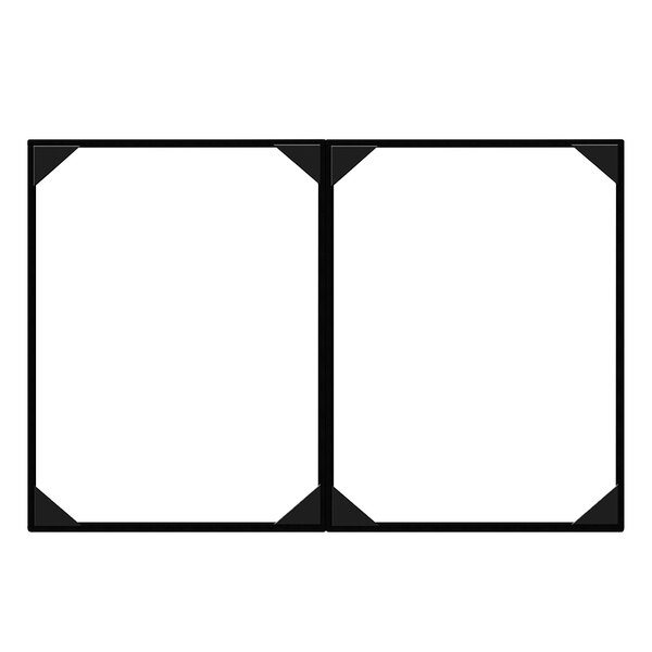 A black leather-like Menu Solutions booklet cover with white paper inside.