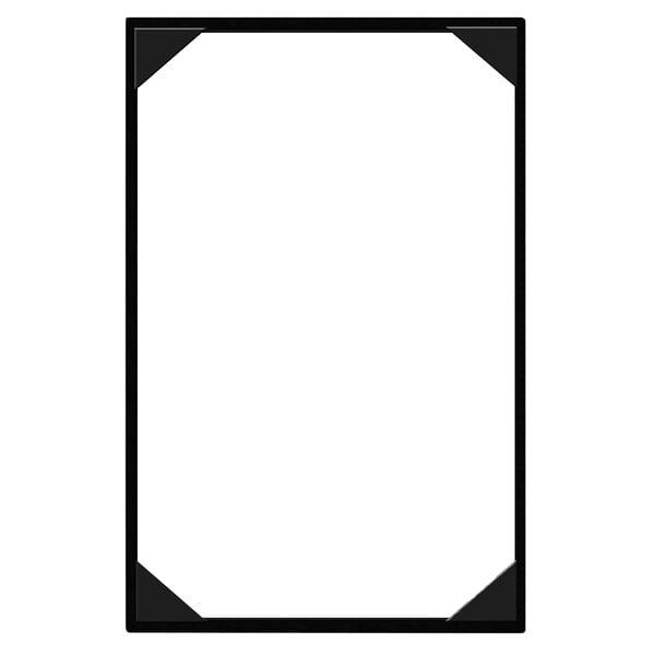 A black rectangular Menu Solutions leather-like menu cover with a white background.