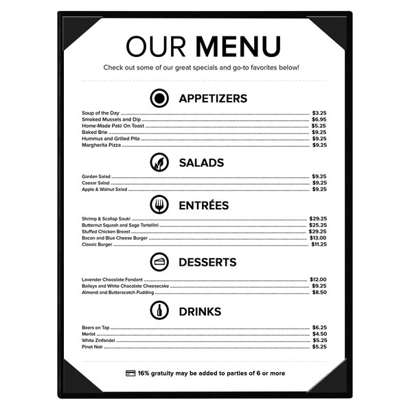 A Menu Solutions Chadwick Collection menu cover with black text on a white background.