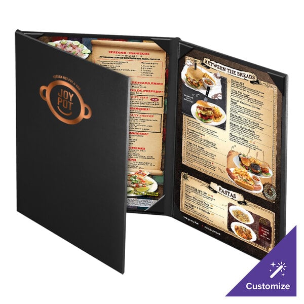 Menu Solutions CD930C Chadwick Collection 8 1/2" x 11" Customizable Leather-Like 3 View Continuous Menu Cover