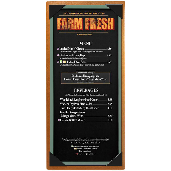 A black soft leather-like Menu Solutions Bella Collection menu cover with white text.