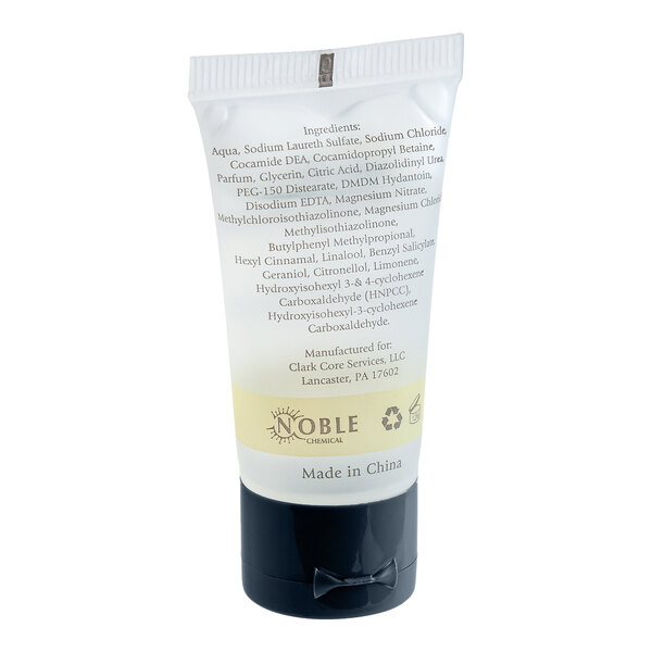 A small 0.75 oz. tube of Novo Essentials hotel and motel body wash.