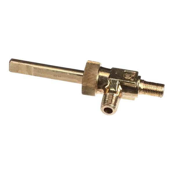 A brass Star manual gas valve with a brass handle.