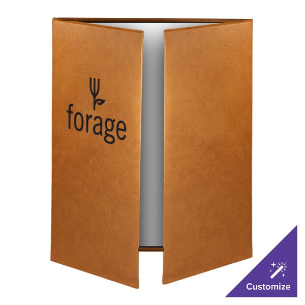 Menu Solutions BEL55D Bella Collection 4 1/4" x 8 1/2" x 14" Customizable Soft Leather-Like 3 View Gatefold Continuous Menu Cover