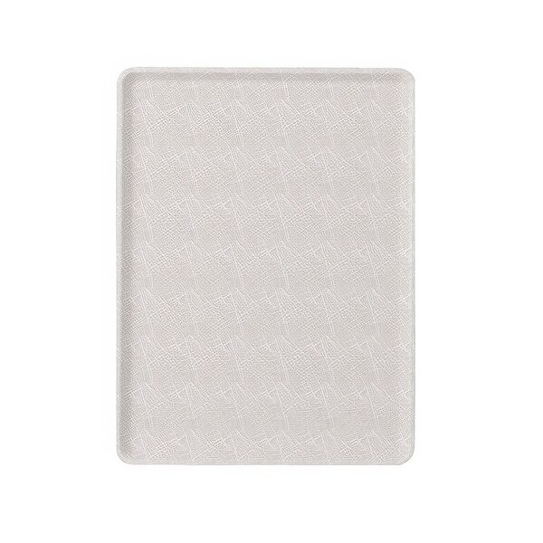 A white rectangular tray with a pattern on it.