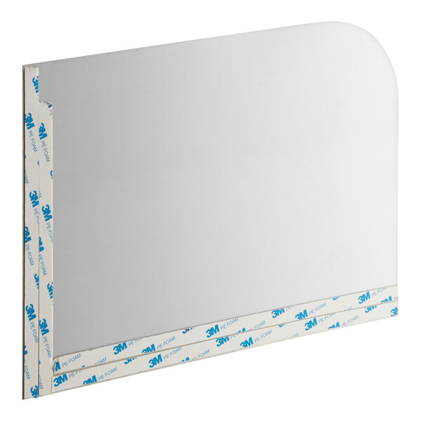 A rectangular metal panel with a rounded top right corner and adhesive strips along two edges.