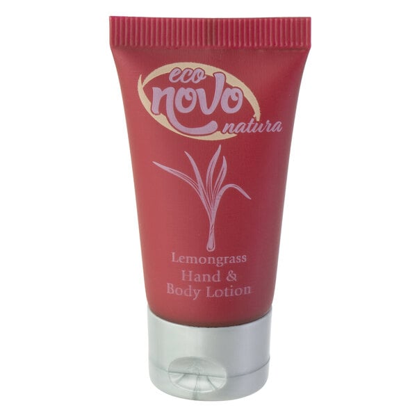 A red Noble Eco Novo Natura hand and body lotion tube.