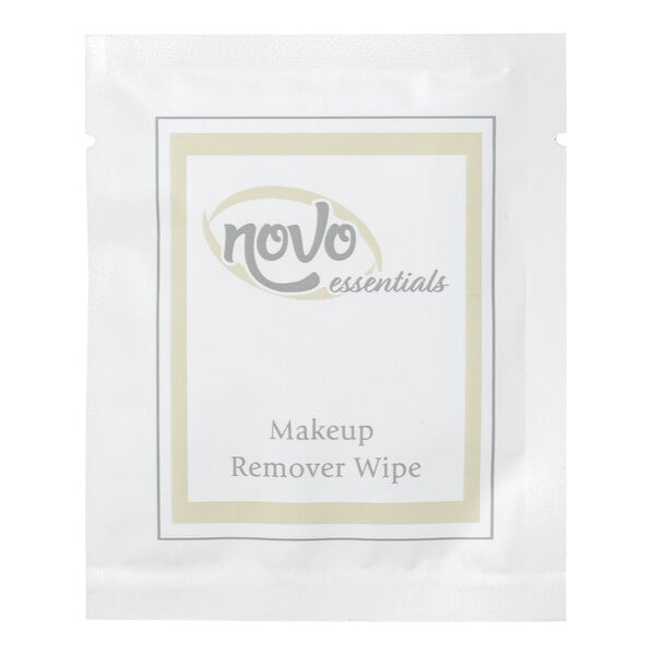 A single-use packet of Novo Essentials makeup remover wipe.