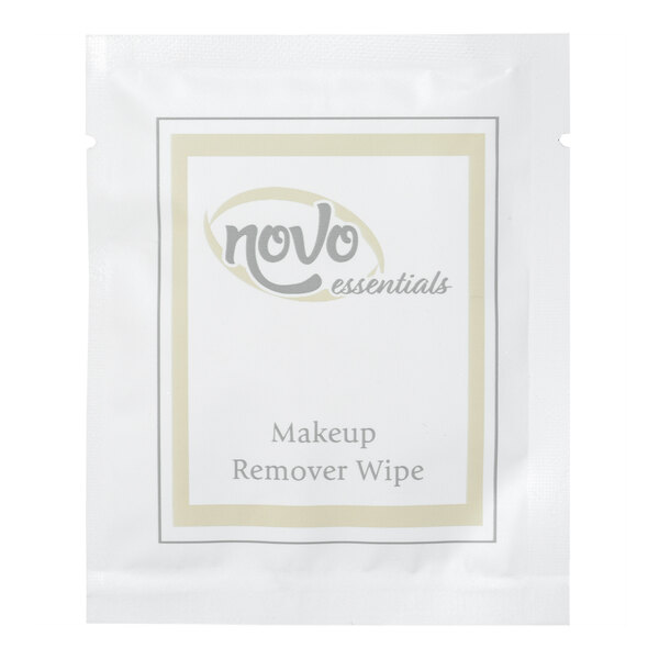 A single-use packet of Novo Essentials makeup remover wipe.