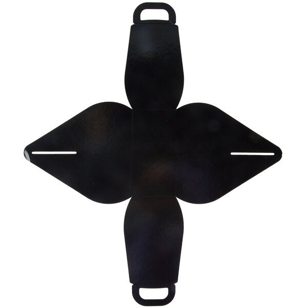 A black box with a cross-shaped insert and two handles.