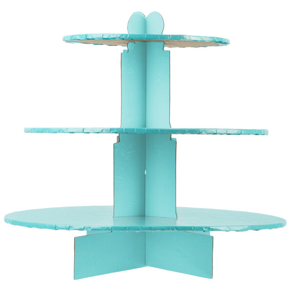 An Enjay blue three tiered cupcake stand.