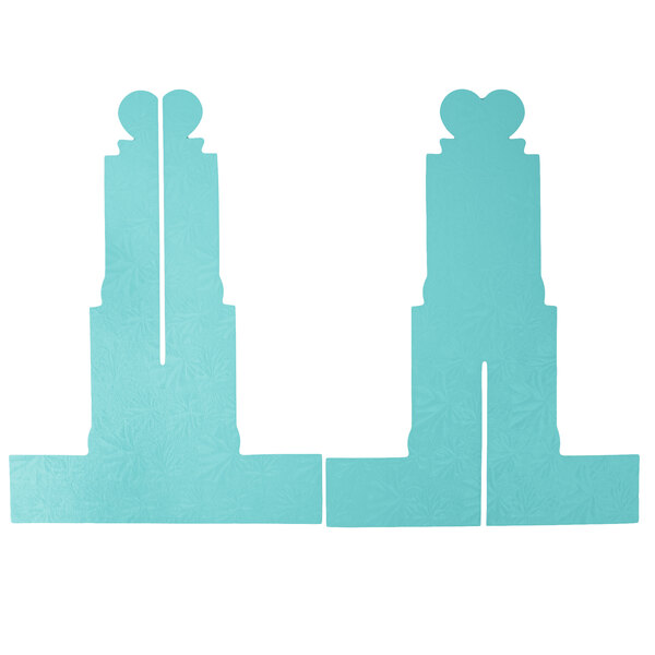 A blue 3-tier stand with heart-shaped cutouts.