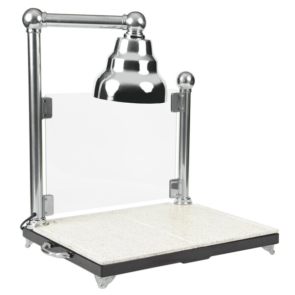 A Bon Chef carving station lamp with a chrome shade.