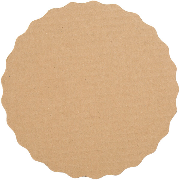 An Enjay black laminated corrugated cake circle with a brown scalloped edge on a white background.