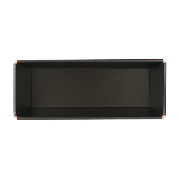 A black rectangular Matfer Bourgeat bread loaf pan with a metal handle.