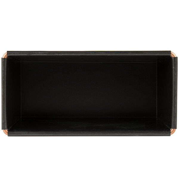 A black rectangular Matfer Bourgeat bread loaf pan with a white border.
