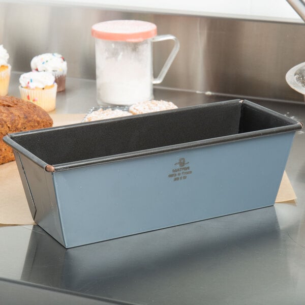 A Matfer Bourgeat steel loaf pan on a counter.