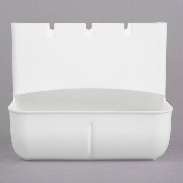 A Tablecraft white plastic container with a white shelf and two compartments.