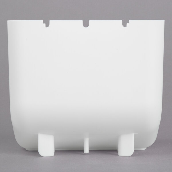 A white plastic Tablecraft condiment container with three legs.