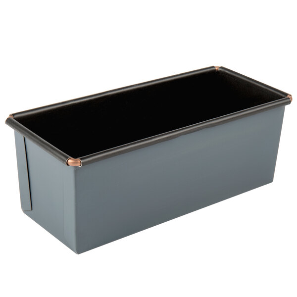 A rectangular metal Matfer Bourgeat bread loaf pan with a black non-stick coating.