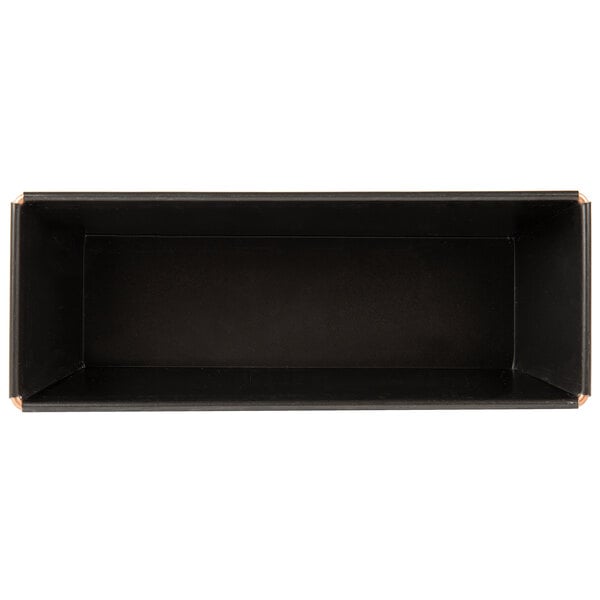 A black rectangular Matfer Bourgeat bread loaf pan with a metal handle.
