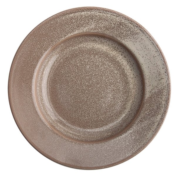 A speckled brown Oneida Terra Verde Natural porcelain pasta bowl.