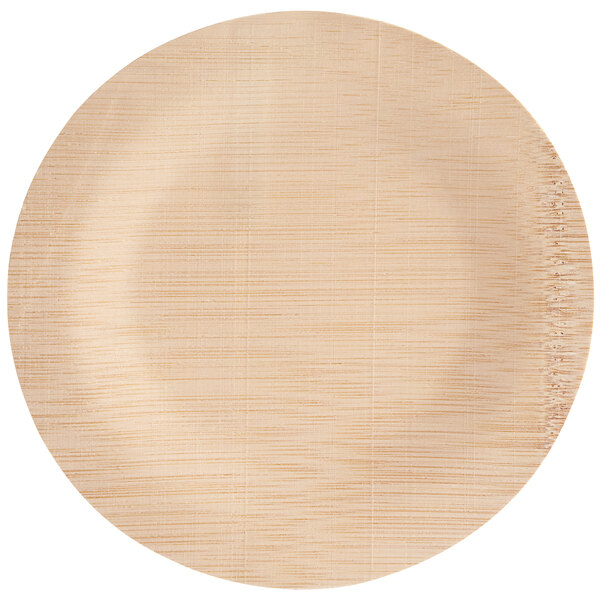 A close up of a Bamboo by EcoChoice round plate.