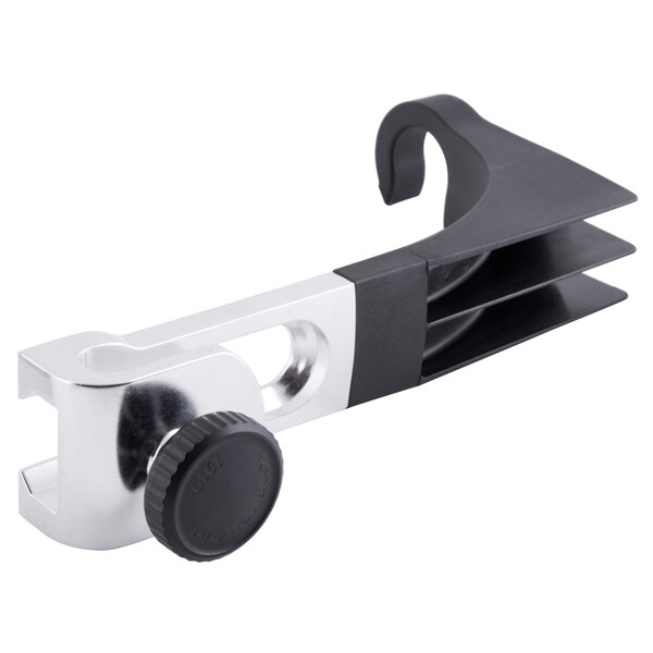 A close-up of a black and silver KitchenAid 400 Series Immersion Blender with a black wheel.