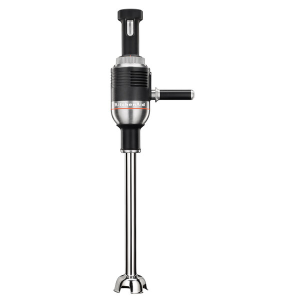 A KitchenAid 400 Series immersion blender with a black and silver metal handle.