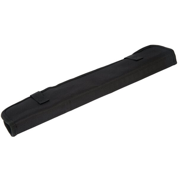 A black Mercer Culinary knife roll case with a strap.