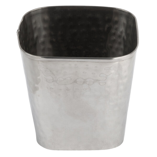 An American Metalcraft stainless steel fry cup with a curved edge.