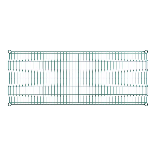 A close-up of a green wire mesh shelf with 1 1/4" slots.