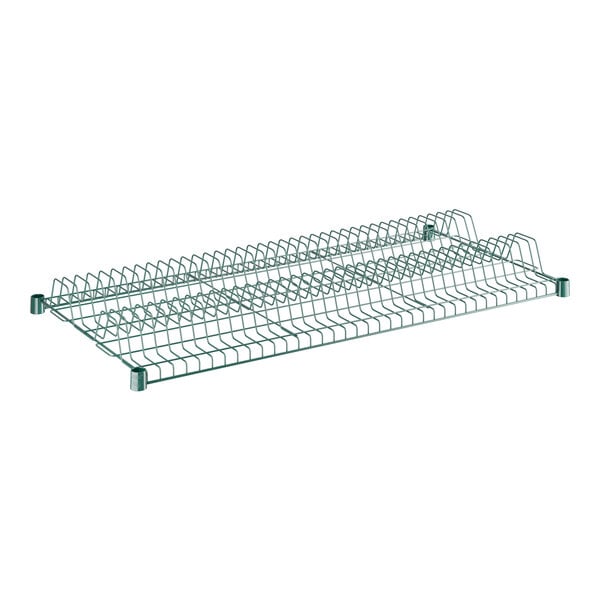 A green wire rack shelf with slots from Regency.