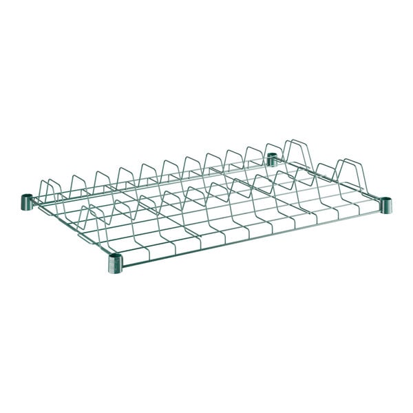 A Regency green epoxy wire drying rack shelf with slots.
