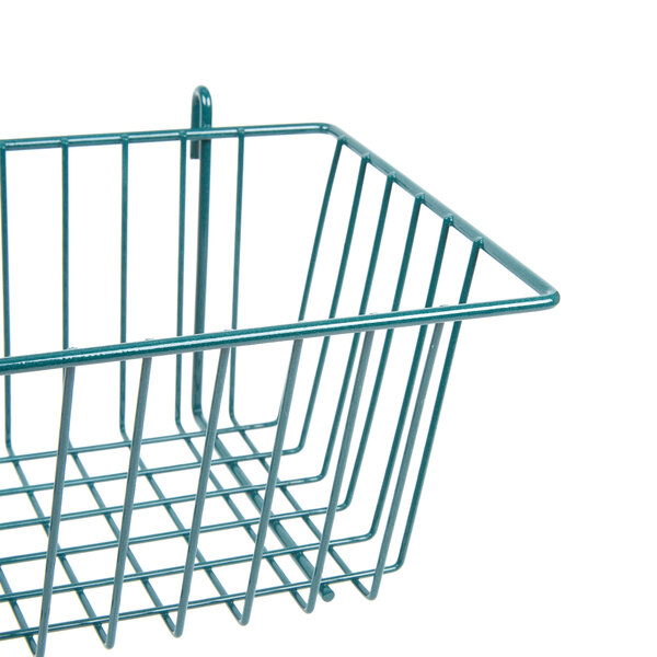 A close-up of a Metro wire basket with a wire handle.