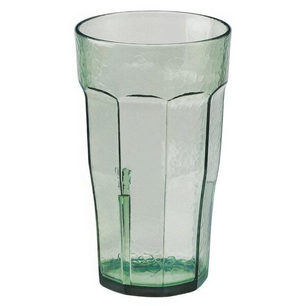 A Spanish Green SAN plastic tumbler with a straw.