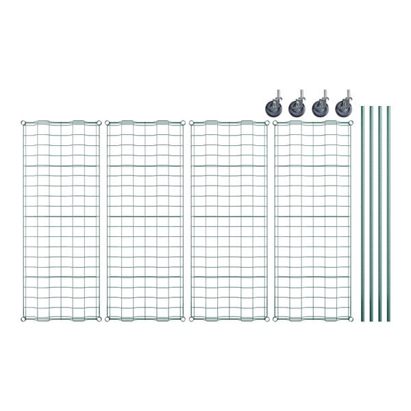Regency wire shelving kit with green epoxy wire shelves and metal rods.