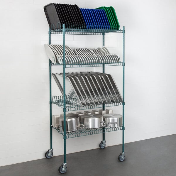 Regency 24 x 36 Green Epoxy Drying Rack 4-Shelf Kit with 64 Posts and  Casters - 1 1/4 Slots