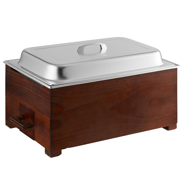 Choice 8.3 Qt. Full Size Wood Chafer with Mahogany Wood Stand and ...