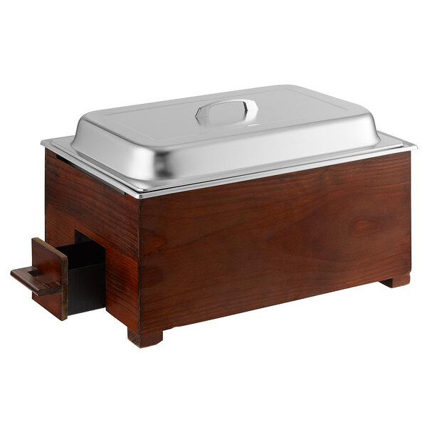 Choice 8.3 Qt. Full Size Wood Chafer with Mahogany Wood Stand and ...