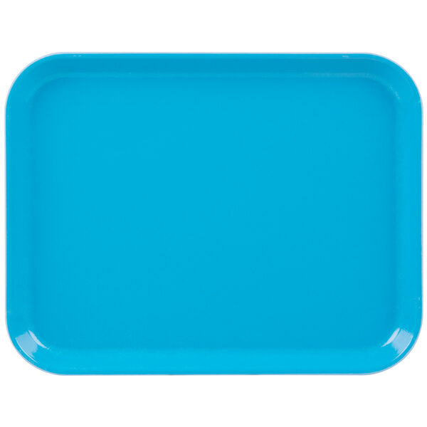 A blue rectangular tray with a white border.