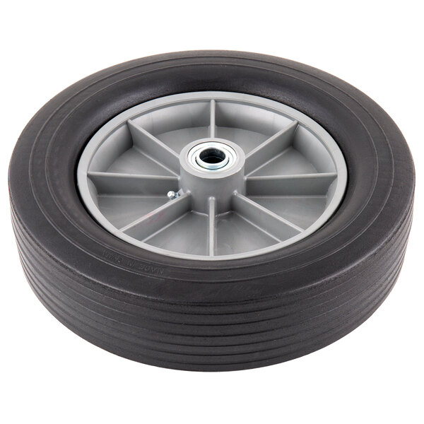 A black wheel with a grey rim.